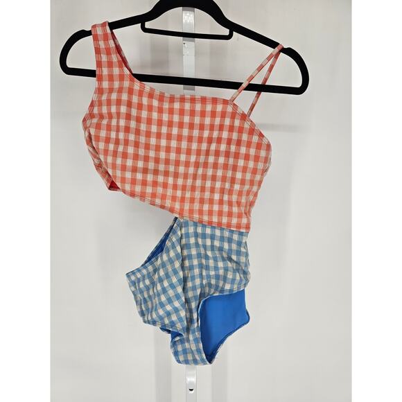 Wonder Nation Girls Sz XL (14-16) One Piece Swimsuit Red Blue Gingham Print - Picture 1 of 4